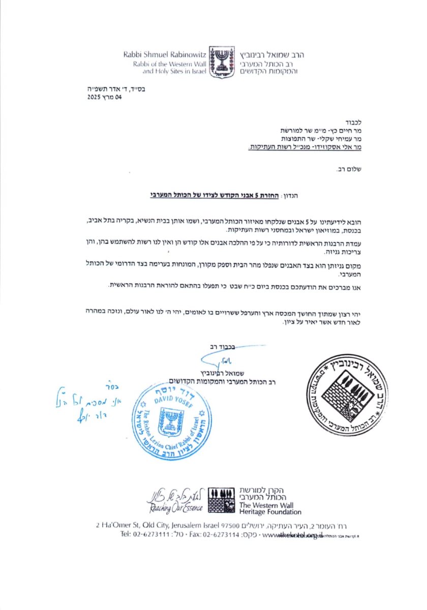 מכתב הרבנים להשבת האבנים