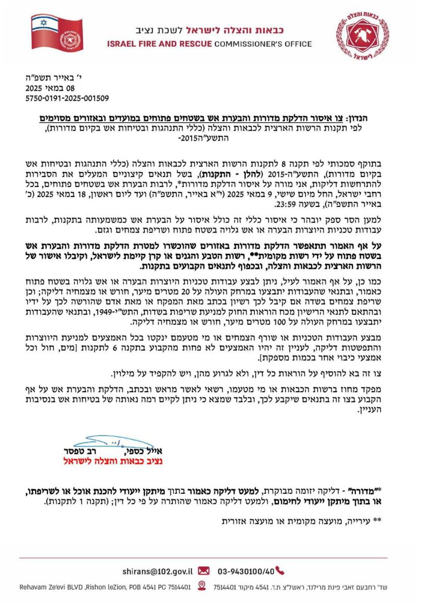 הצו האוסר על הדלקת מדורות