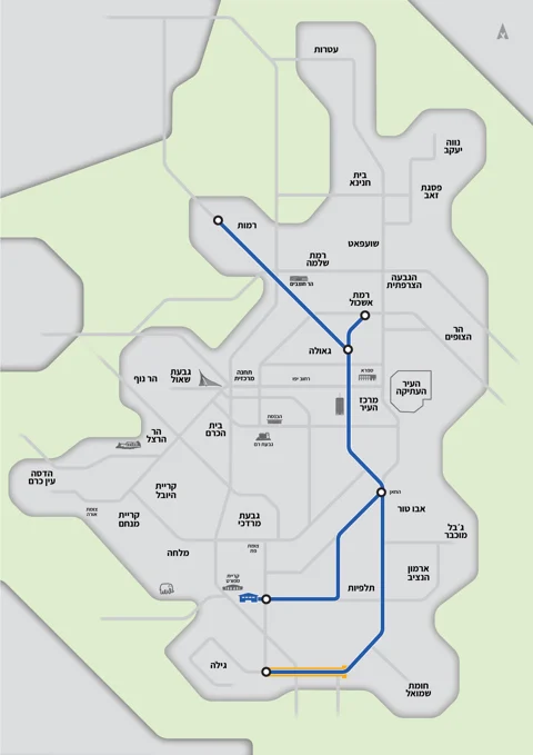 מפת הקו הכחול | צוות תכנית אב לתחבורה