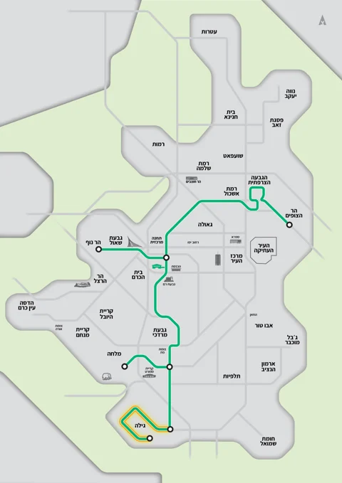 מפת הקו הירוק | צוות תכנית אב לתחבורה