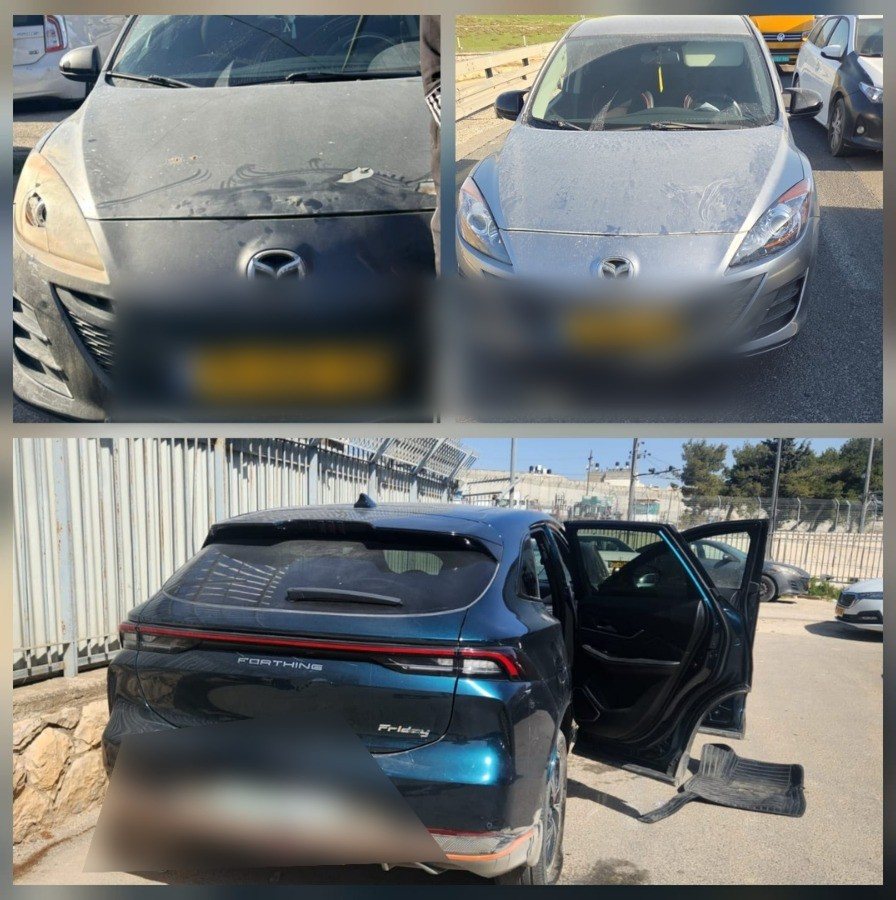 	 הרכב המוביל (למטה) ושני הרכבים הגנובים | דוברות המשטרה