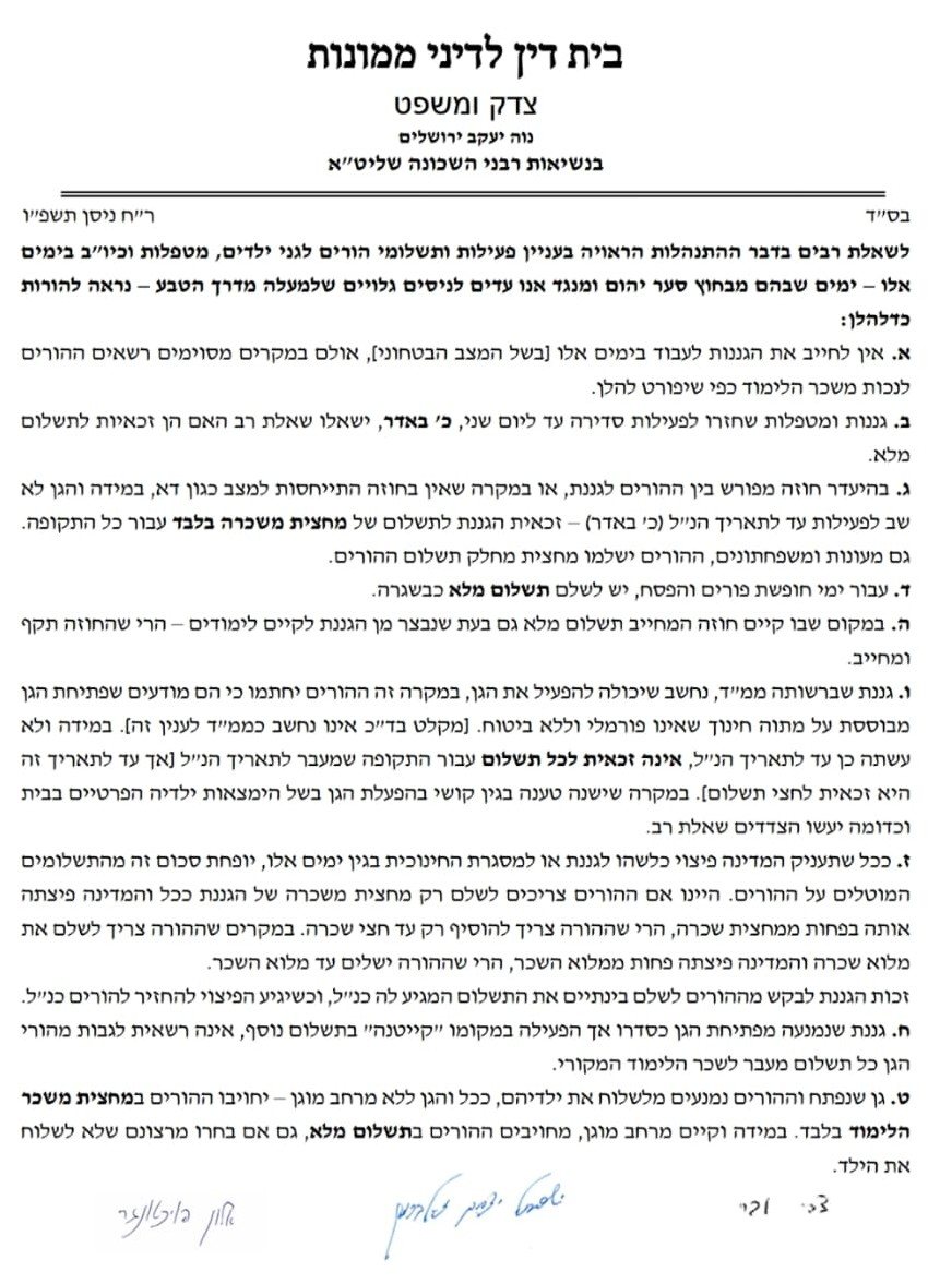 פסק ההלכה | ירושלים החרדית